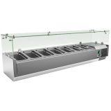 VITRINA INGREDIENTES 1500 X 380 X 440 mm
CUPULA DE VIDRIO
RANGO DE TEMPERATURA +2º+8º
CUBETAS 5 DE 1/3 X 150 Y 1/2 X 150
( NO INCLUIDAS)