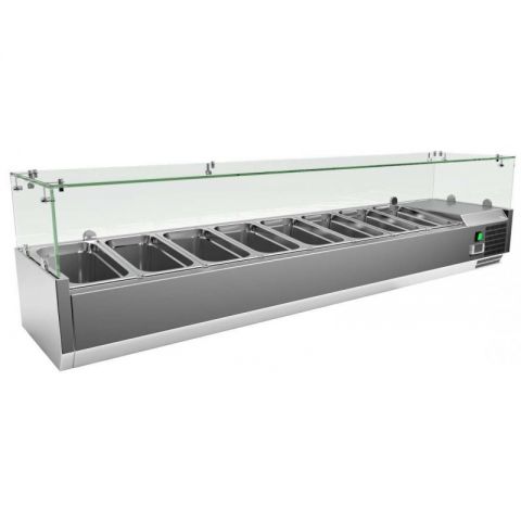 VITRINA INGREDIENTES 1800 X 380 X 440 mm
CUPULA DE VIDRIO
RANGO DE TEMPERATURA +2º+8º
CUBETAS 8 DE 1/3 X 150 ( NO INCLUIDAS)
